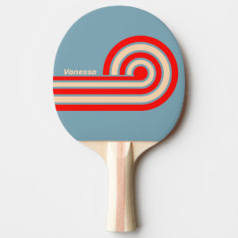 Pala De Ping Pong Horizonte de océano retro con rizos y rayas y nomb