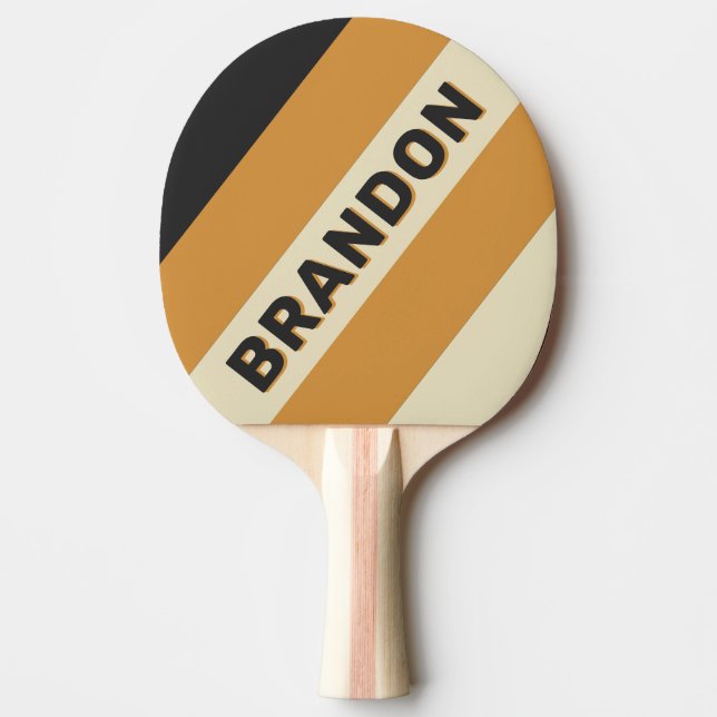 Pala De Ping Pong Horizonte dorado retro Bandas negrita con nombre (Anverso)