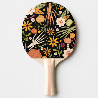 Pala De Ping Pong Huesos de Halloween, patrón sin costuras florales.