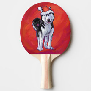Pala De Ping Pong Husky en Santa Hat en rojo