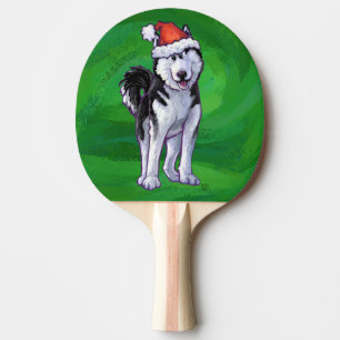 Pala De Ping Pong Husky festivo en Santa Hat en Green