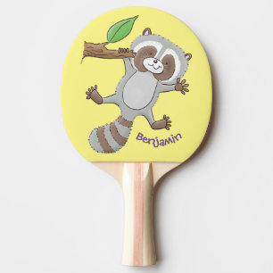 Pala De Ping Pong Ilustracion de bebé de raccoon feliz lindo