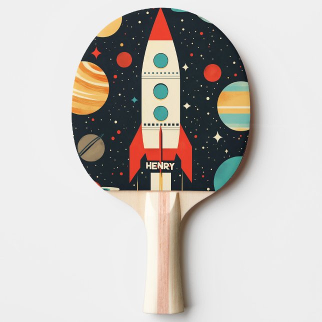 Pala De Ping Pong Ilustracion de cohete espacial retro (Anverso)