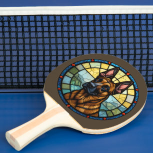Pala De Ping Pong Ilustración de Malinois Belga al estilo de vitral