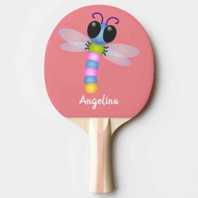Pala De Ping Pong Ilustracion de personalizado de libélula azul y ro (Anverso)