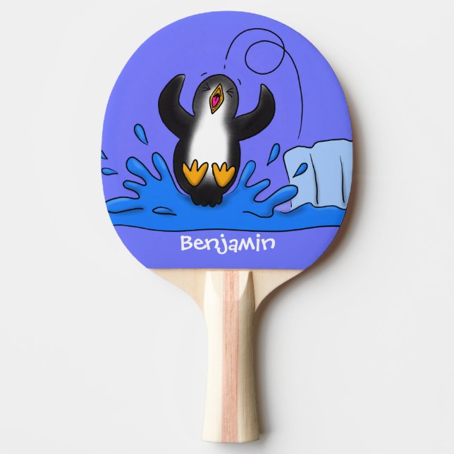 Pala De Ping Pong Ilustracion de personalizado de pingüino puenteado (Anverso)