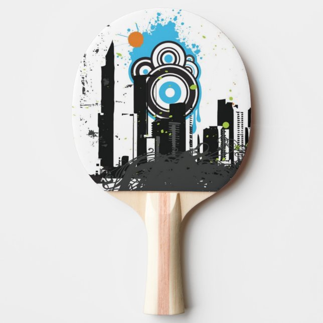 Pala De Ping Pong Ilustracion de un paisaje urbano sucio (Anverso)