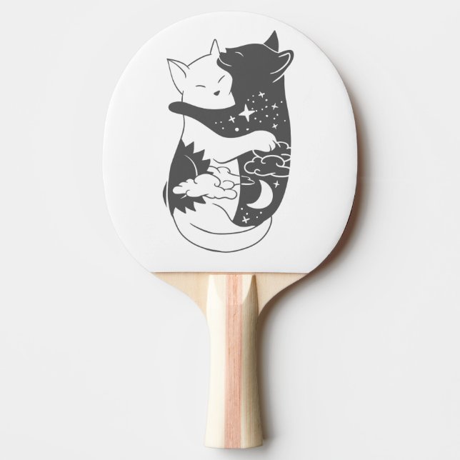 Pala De Ping Pong ilustracion nocturno de gato - Elegir fondo (Anverso)