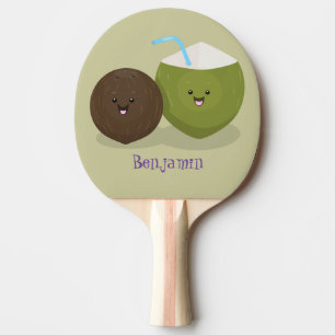 Pala De Ping Pong Ilustracion personalizado de cocos kawaii alegres