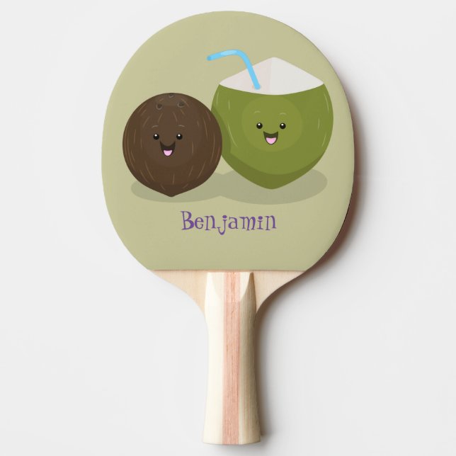 Pala De Ping Pong Ilustracion personalizado de cocos kawaii alegres (Anverso)