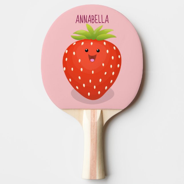 Pala De Ping Pong Ilustracion personalizado de fresa cute kawaii (Anverso)