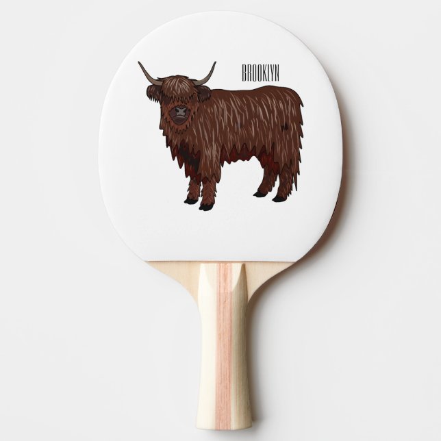 Pala De Ping Pong Ilustracion personalizado de vaca de Highland (Anverso)
