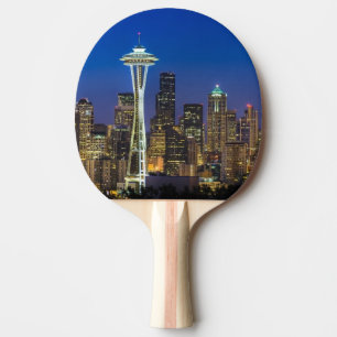 Pala De Ping Pong Imagen del horizonte de Seattle en horas de mañan