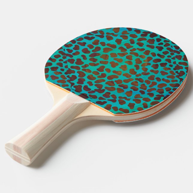 Pala De Ping Pong Impresión dálmata marrón y Verde azulada (Ángulo frontal)