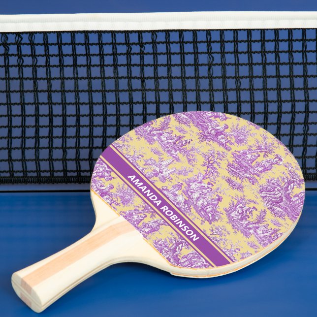 Pala De Ping Pong Impresión de la tela de jouy violeta amarilla (in situ)