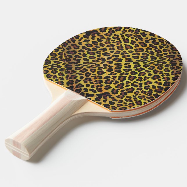 Pala De Ping Pong Impresión de leopardo marrón y amarillo (Ángulo frontal)