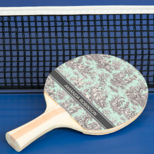 Pala De Ping Pong Impresión de tela de jouy de menta negra vintage