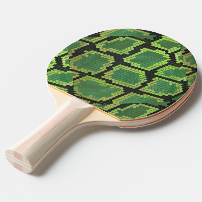 Pala De Ping Pong Impresión negra y verde de serpientes (Ángulo frontal)