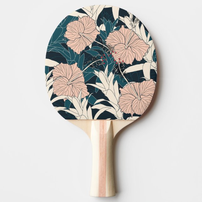 Pala De Ping Pong Inhibisco rosa tropical, fondo oscuro (Anverso)