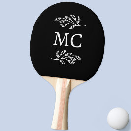 Pala De Ping Pong Iniciales de monograma personalizadas hoja botánic