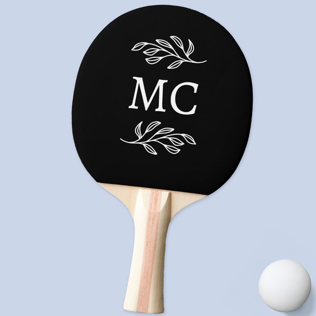 Pala De Ping Pong Iniciales de monograma personalizadas hoja botánic (Modern personalized monogram initials botanical leaf line art ping pong paddle)