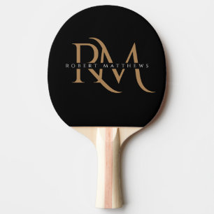 Pala De Ping Pong Iniciales modernas en negro y oro elegantes monogr