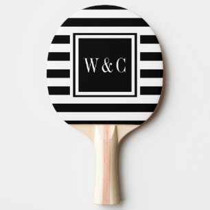 Pala De Ping Pong Iniciales Monograma Franja Negra Blanca
