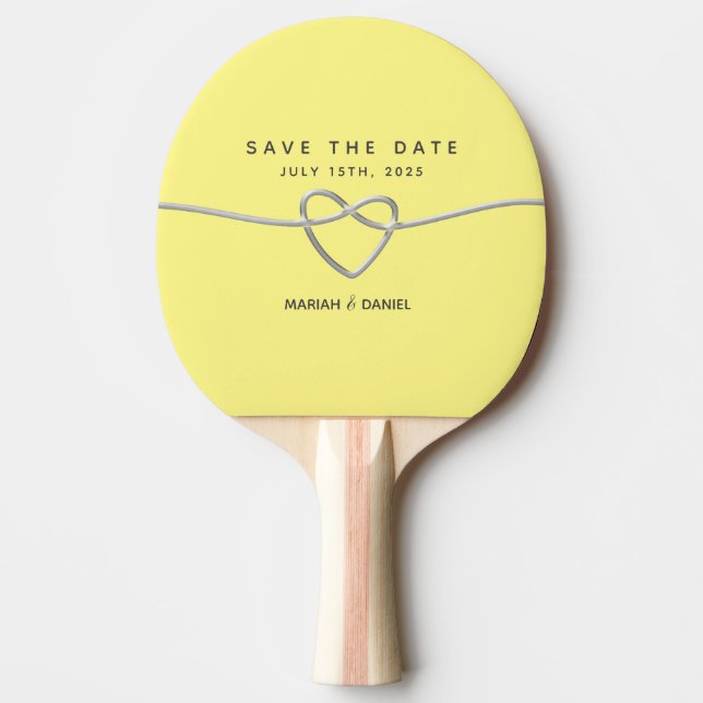 Pala De Ping Pong Invitación de boda amarilla para guardar la fecha (Anverso)