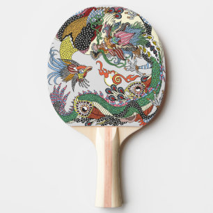 Pala De Ping Pong Jade Dragon y Gold Phoenix jugando con una perla 