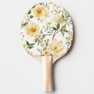 Pala De Ping Pong Jardín Botánico Acuarela Floral Amarillo