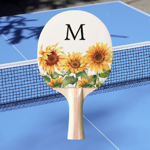 Pala De Ping Pong Jardín de girasoles amarillos rústicos monogramado