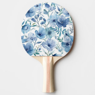 Pala De Ping Pong Jardín floral acuarela botánica azul
