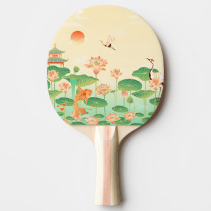Pala De Ping Pong Jardín Japonés Estanque de Koi y Nenúfares Arte