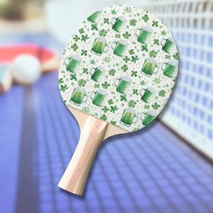 Pala De Ping Pong Jarras de cerveza verde elegantes y tréboles blanc