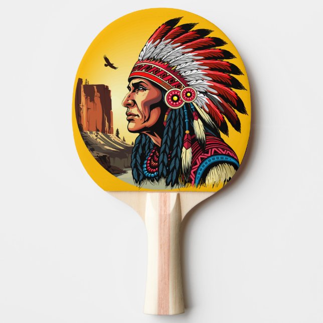 Pala De Ping Pong Jefe nativo americano en el salvaje atardecer pais (Anverso)