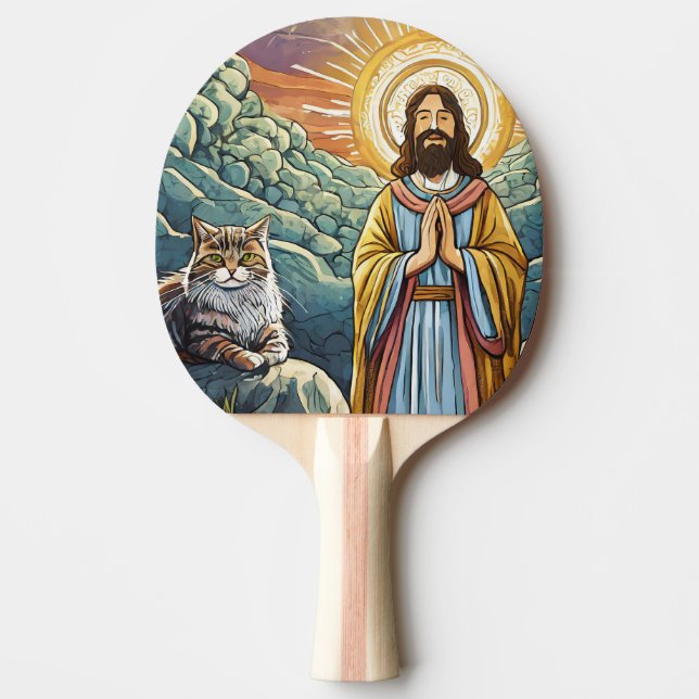 Pala De Ping Pong Jesús con una paleta de ping pong de gato! (Anverso)