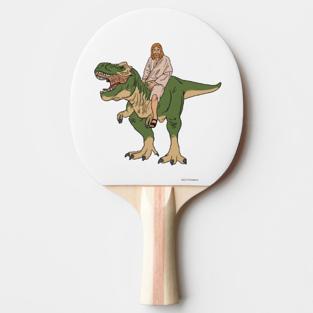 Pala De Ping Pong Jesus Riding T-Rex (Anverso)