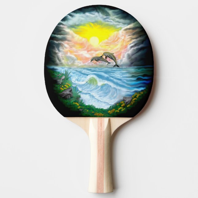 Pala De Ping Pong Jugando a los delfines al sol (Anverso)