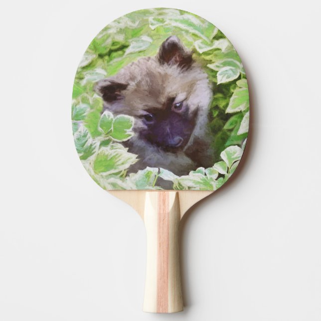 Pala De Ping Pong Keeshond Puppy en el jardín pintando arte original (Anverso)