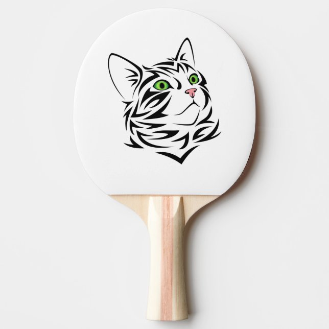 Pala De Ping Pong Kitty a rayas con ojos verdes (Anverso)