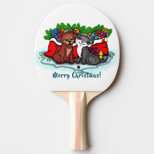 Pala De Ping Pong Kitty and Puppy , Happy XMas (Anverso)