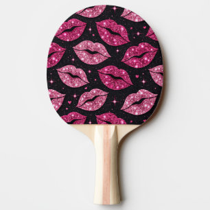 Pala De Ping Pong Labios Glitter Rosa Glam en Diseño Negro