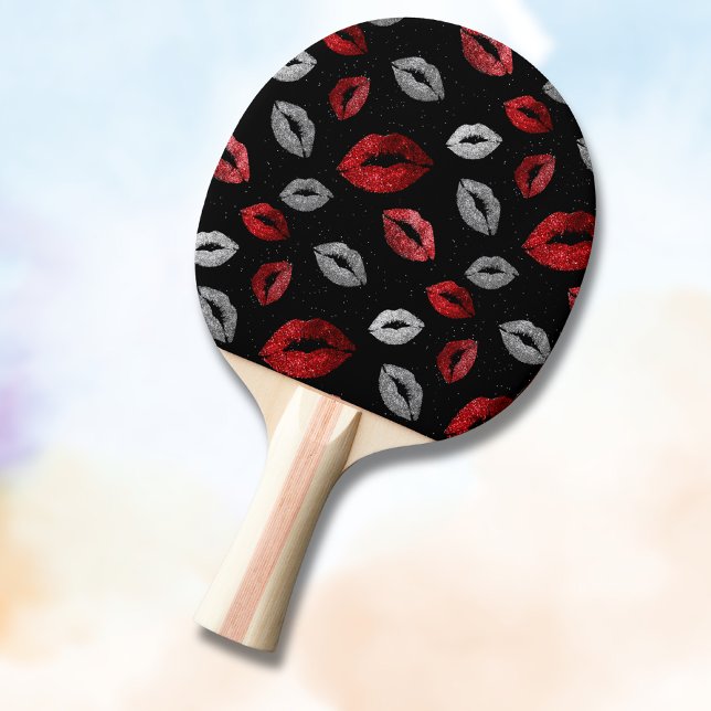 Pala De Ping Pong Labios Rojo Glitter Plateado San Valentín sobre Ne (Subido por el creador)