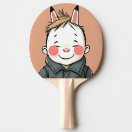 Pala De Ping Pong Lächelnder Junge mit Hasenohren Kindliche Freude 