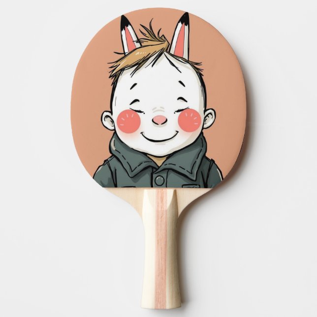 Pala De Ping Pong Lächelnder Junge mit Hasenohren Kindliche Freude  (Anverso)