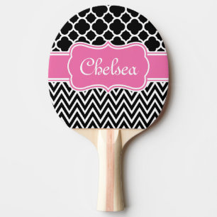 Pala De Ping Pong Lado negro / Patrones de chevron Nombre rosado