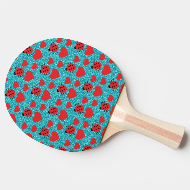 Pala De Ping Pong Ladybugs Lucky Insect Red Hearts Black Polka Dots (Lateral)