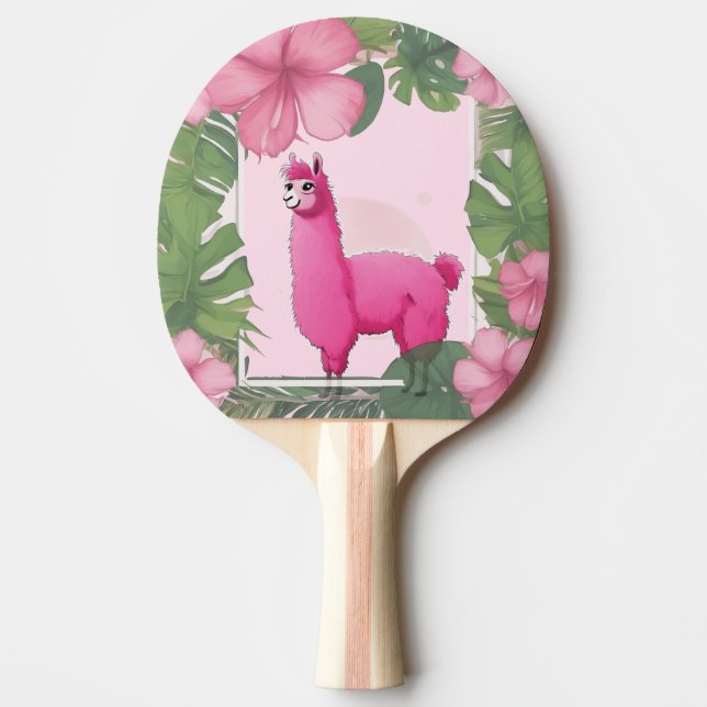 Pala De Ping Pong Lama sonriente rosa feliz (Anverso)