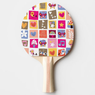 Pala De Ping Pong las flores lindas, pájaros, corazones ajustan el