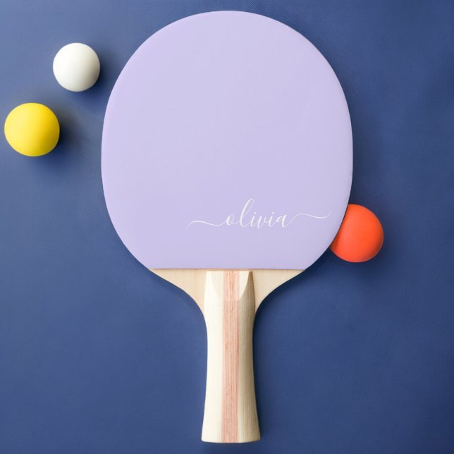 Pala De Ping Pong Lavender Purple Modern Script Girly Monograma Nomb (Subido por el creador)